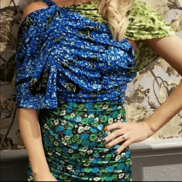 ZARA Asymmetrical Mixed Print Off Shoulder Midi Dress Blogger's Favorite Medium - Picture 10 of 15